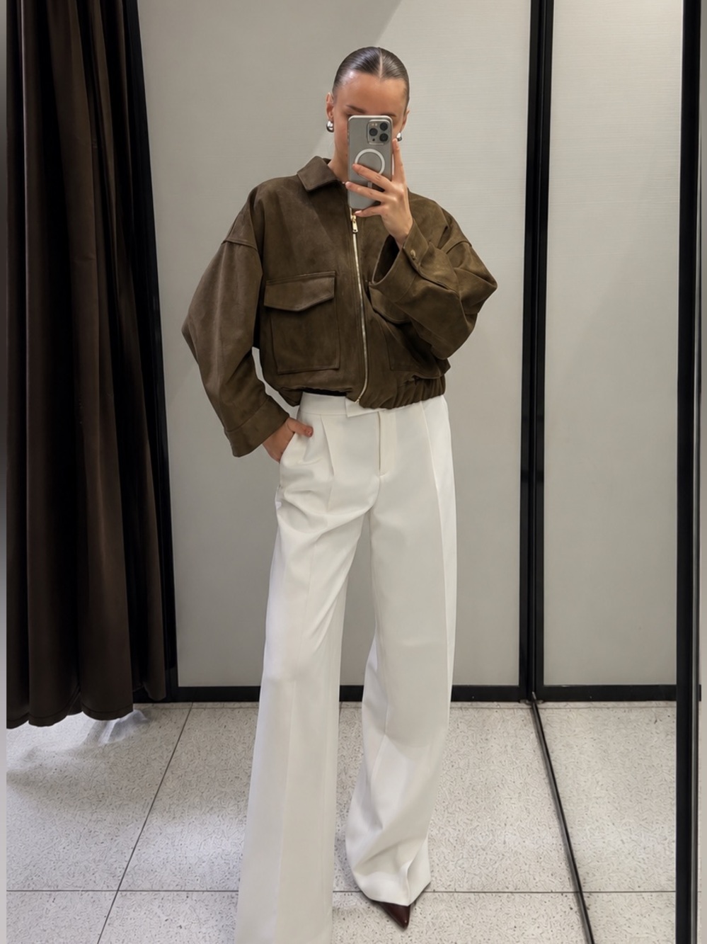 ZARA BNWT FAUX SUEDE JACKET. DARK KHAKI 3046/203/507